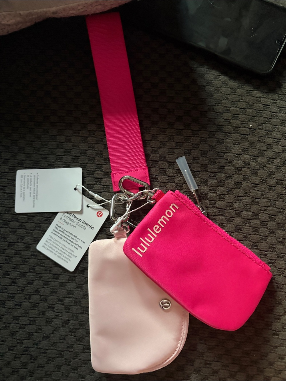 BRAND NEW lululemon pink and light pink key pouch wristlet set